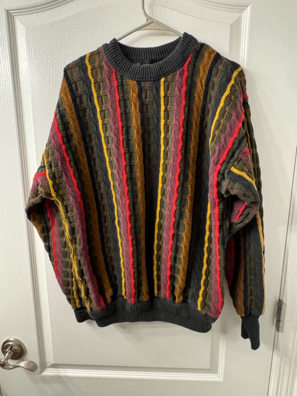 Vintage Coogi Style Multicolor Striped 100% Cotton Crewneck Sweater